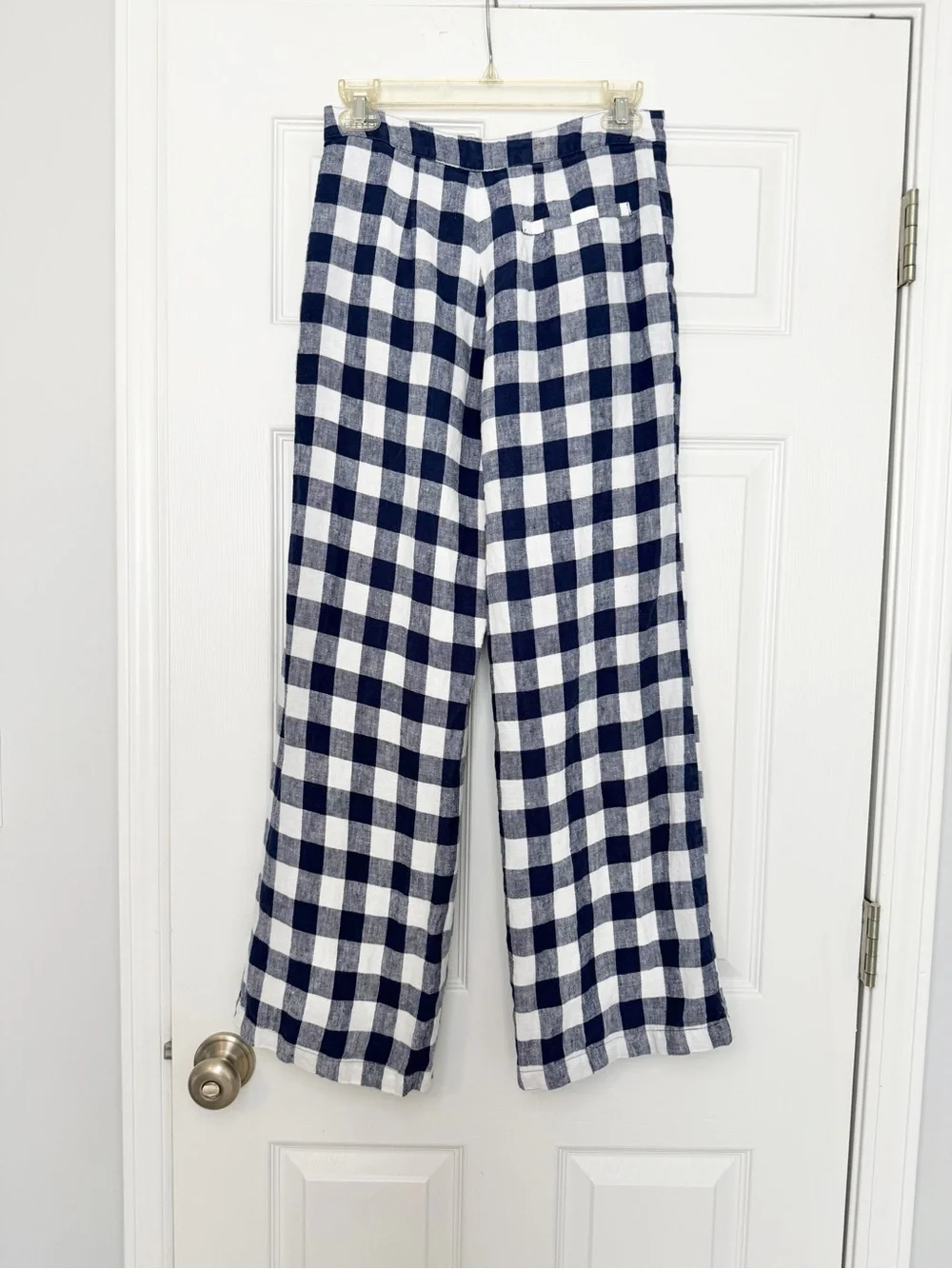 Reformation Size 2 • Linen Blue Plaid High Waist Pants Trousers.